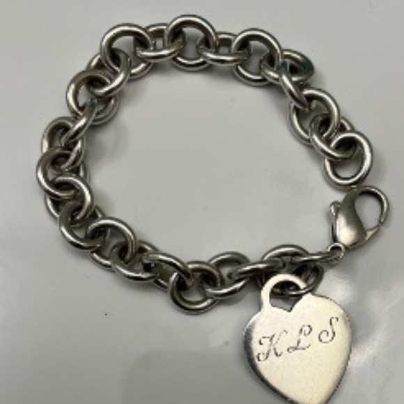 TIFFANY & CO. STERLING SILVER HEART TAG CHARM BRACELET Initials: KLS - Picture 7 of 9